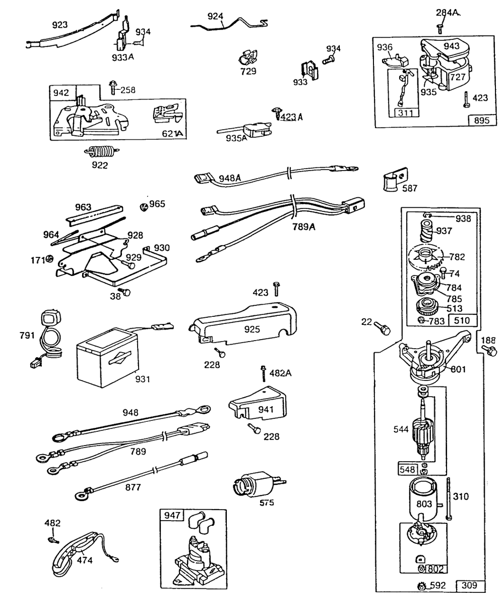 Electric Starter,misc Elect Diagram and Parts List for 113988-0149-XX  Briggs and Stratton Engine